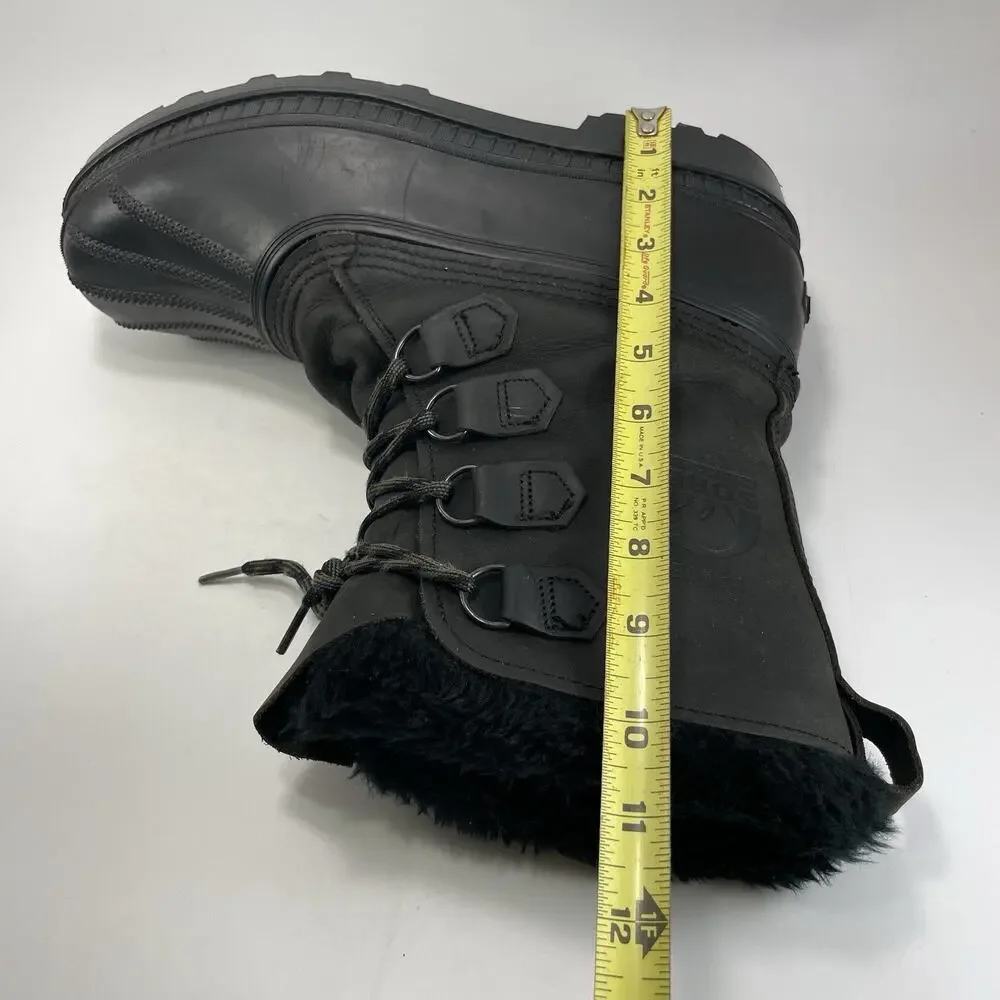 Sorel Caribou Winter Boots Mens Size 10 Waterproof Black Leather Lined Lace Up